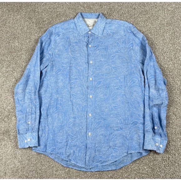 Tasso Elba Other - Tasso Elba Shirt Mens Medium Blue Paisley Linen Button Up‎ Long Sleeve Casual